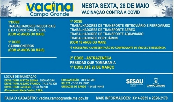 Cronograma de vacinação de profissionais do transporte em Campo Grande (MS)