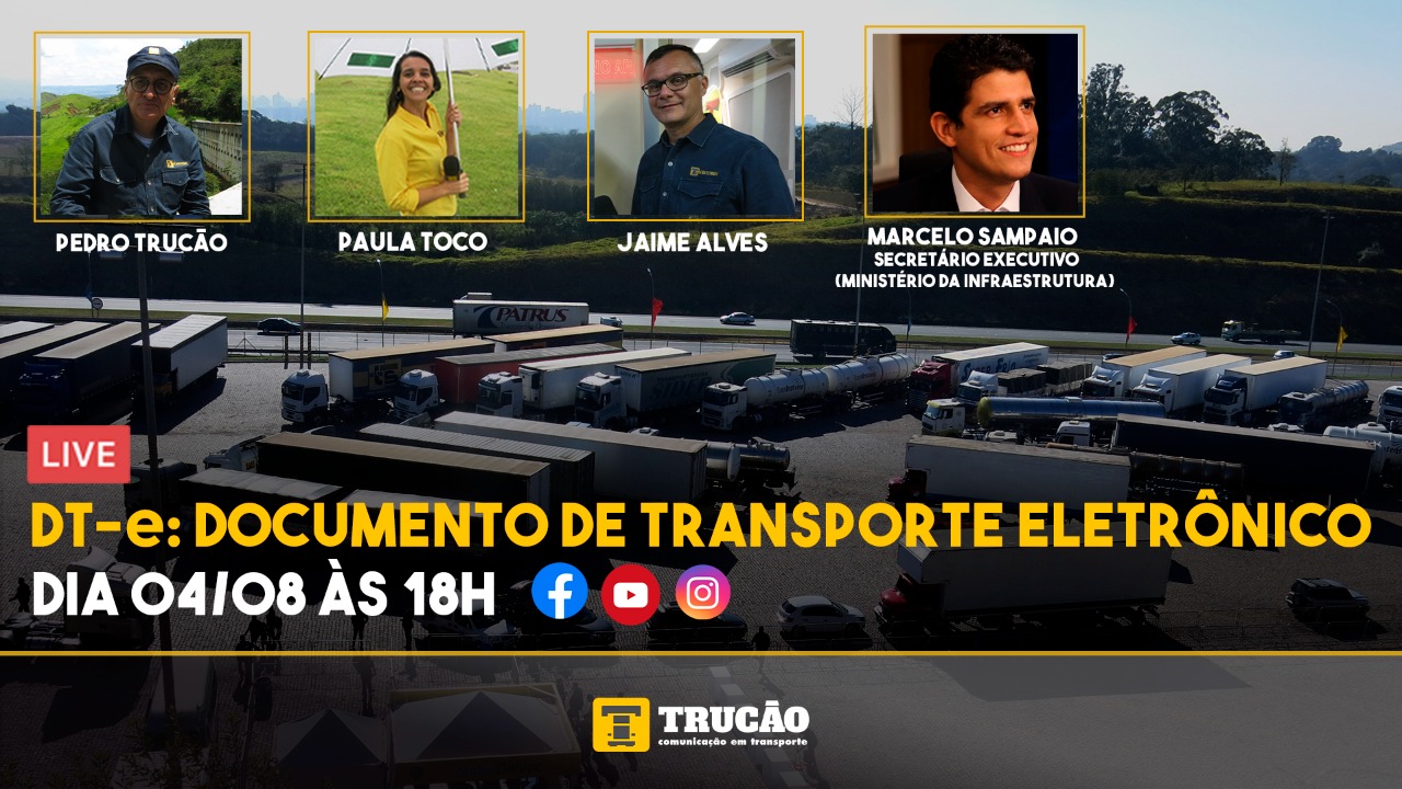 Live no dia 04/08, ás 18 horas, com o Secretário Executivo do Ministério da Infraestrutura, Marcelo Sampaio, para falar sobre o Documento Eletrônico de Transporte, o DT-e.