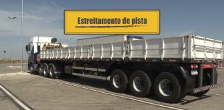 Perigo em trechos de estreitamento de pista Perigo em trechos de estreitamento de pista