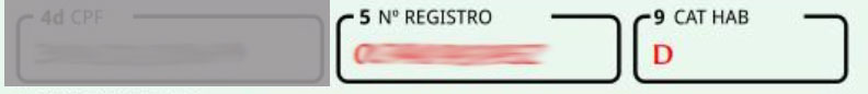 Número de registro e categoria de habilitação da CNH