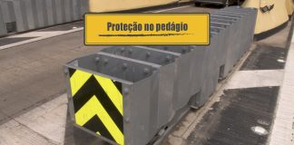 Proteção contra colisões no pedágio Defensa instalada na praça de pedágio