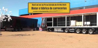Retificar ou trocar o motor e nova fábrica de carrocerias Carrocerias Bachiega estacionadas em frente à nova fábrica