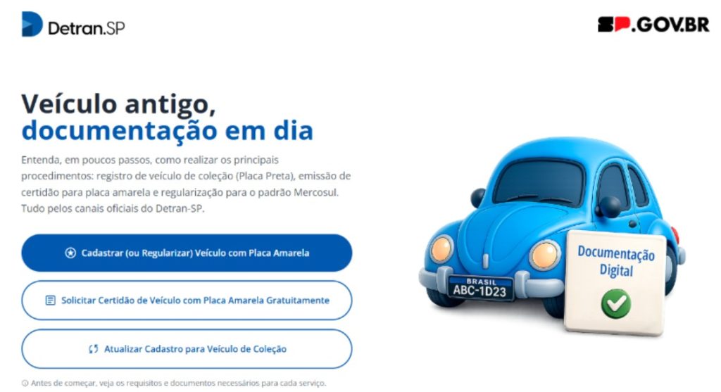 Detran-SP lança página exclusiva para veículos antigos e solicitação de placa preta