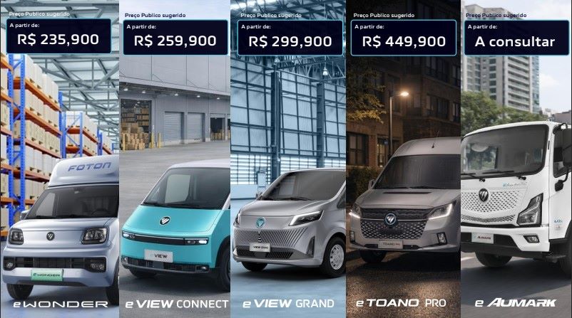 Foton aposta na mobilidade elétrica e lança 7 veículos comerciais