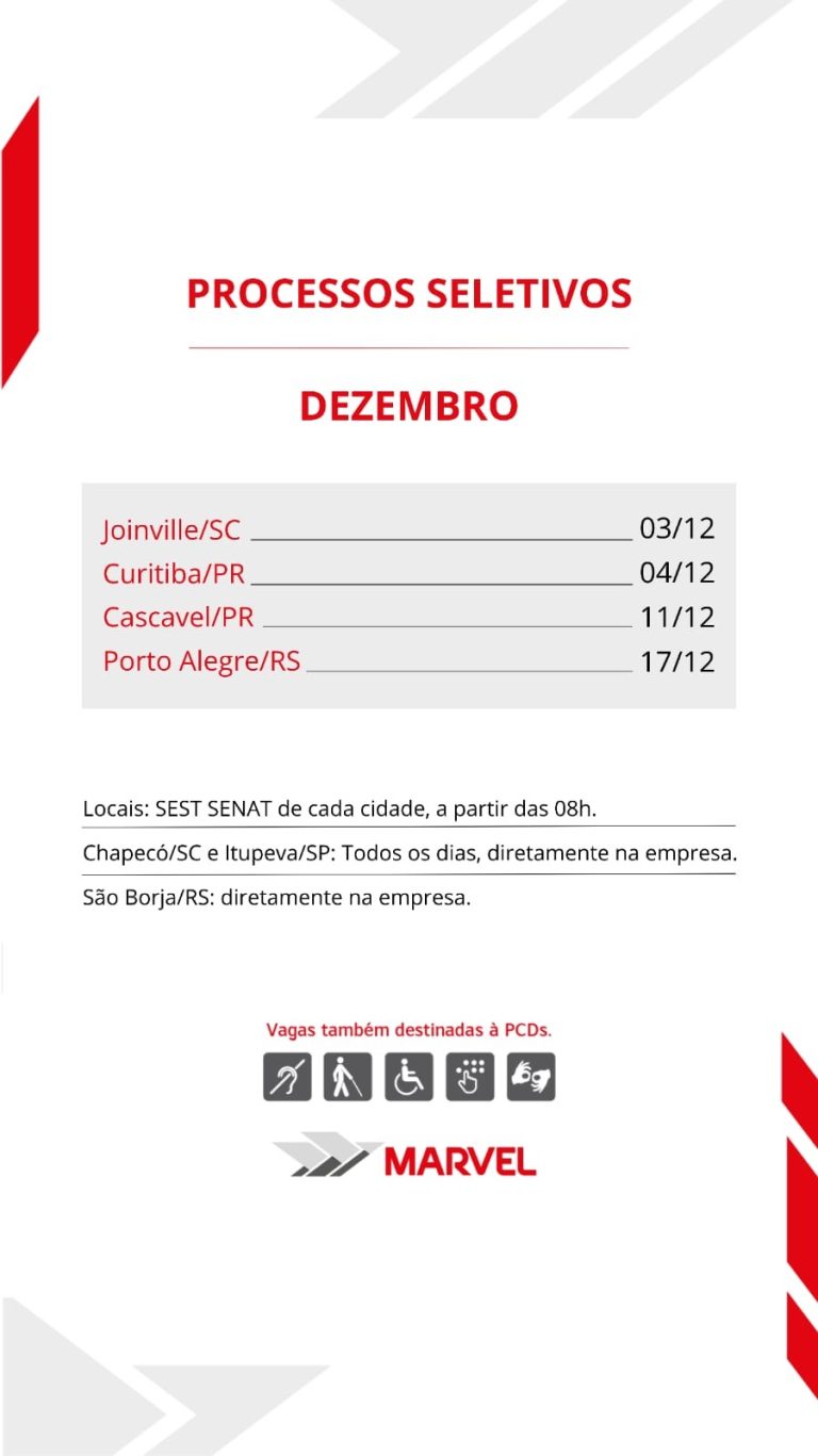 Marvel (Chapecó/SC – RH (49) 9-925-7082 ou Itupeva/SP – 49 9125-3705